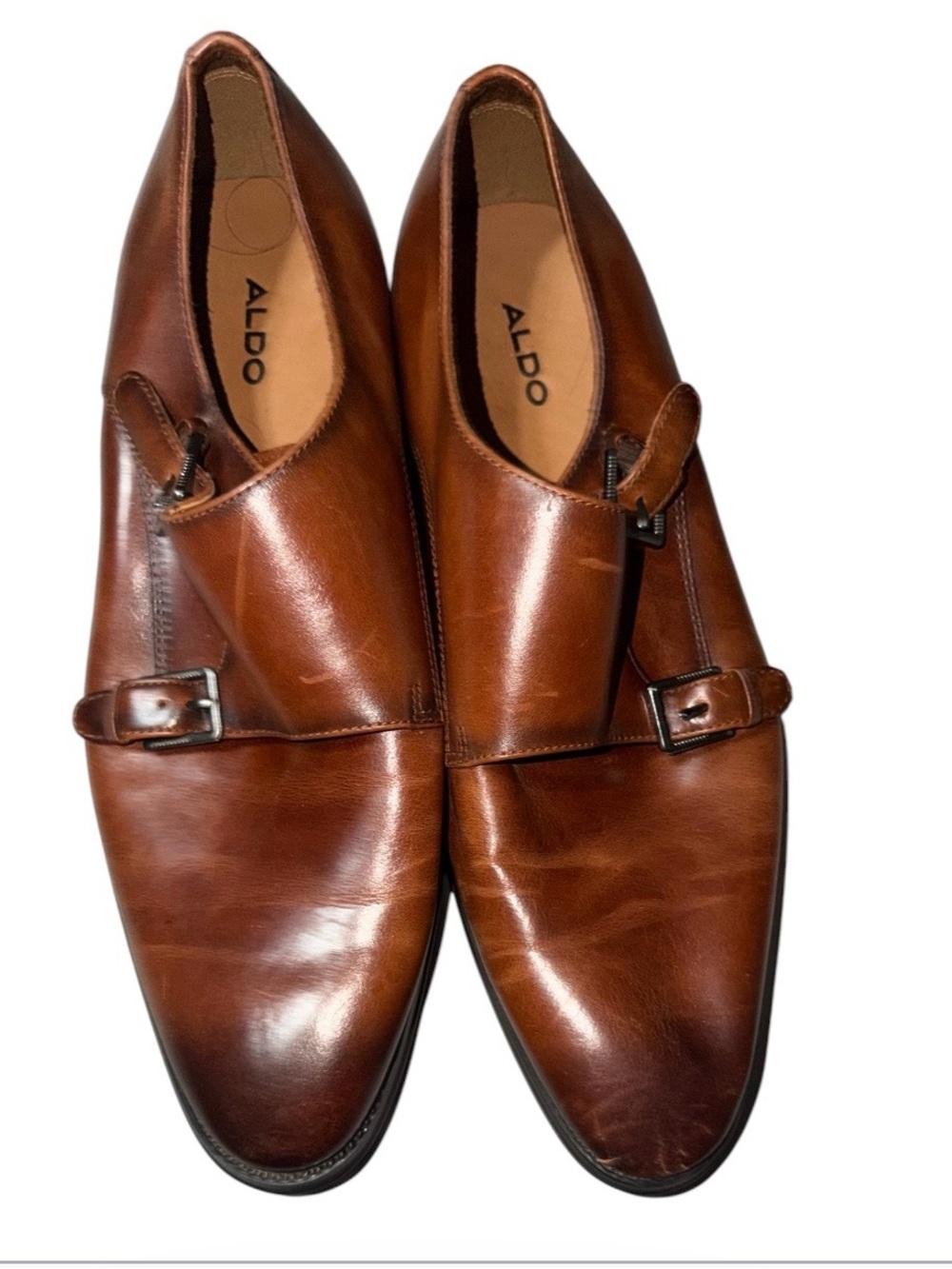 ALDO Men's Tan Brown Leather Double Monk Strap Dress Shoes